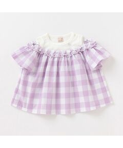 petit main / プティマイン チュニック | ギンガムオフショルドッキングチュニック