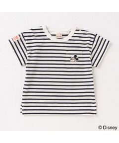 【DISNEY】後ろミッキーマウスデザイン ボーダーTシャツ