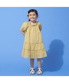 petit main / プティマイン ミニ丈・ひざ丈ワンピース | デイジー刺しゅうパフ袖ワンピース