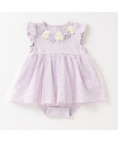 petit main / プティマイン ロンパース | 花モチーフ切り替えワンピロンパース