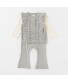 petit main / プティマイン ベビー・キッズウエア | ニット切り替えトップスフレアパンツセット