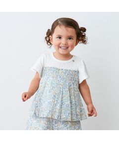 petit main / プティマイン カットソー | 【リンク】花柄シャーリングドッキングT