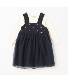 petit main / プティマイン ミニ丈・ひざ丈ワンピース | チェリー刺しゅう×チュールワンピース