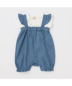 petit main / プティマイン ロンパース | 肩フリルサロペットセット