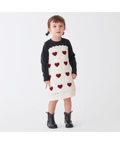 petit main / プティマイン ミニ丈・ひざ丈ワンピース | ハートニットドッキングワンピース