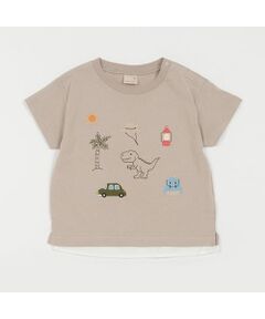 キャンプ恐竜刺しゅうTシャツ