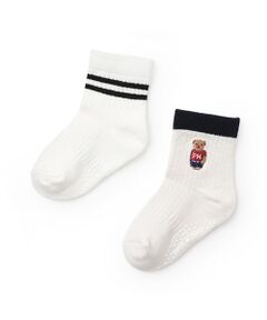 petit main / プティマイン ソックス | くま・ラインクルーソックス2P