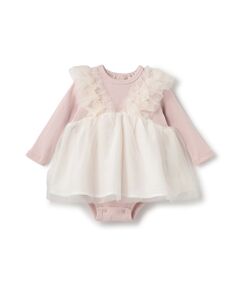 petit main / プティマイン ロンパース | 肩フリルチュールOPロンパース