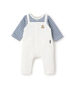 petit main / プティマイン ロンパース | クマ刺繍サロペ風カバーオール