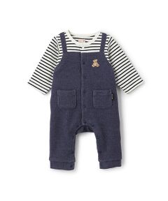 petit main / プティマイン ロンパース | クマ刺繍サロペ風カバーオール