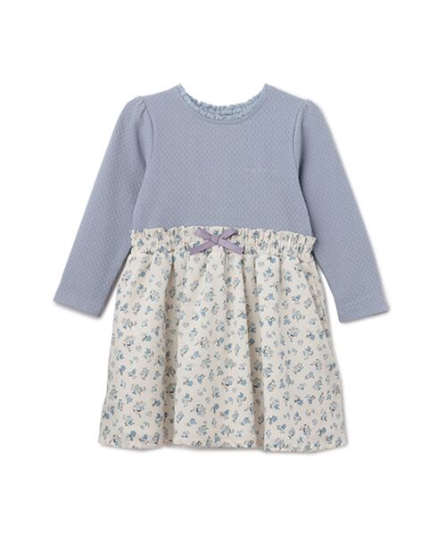 petit main/プティマイン カット×布帛切り替えワンピース L・ブル- 90 petit main/プティマイン カット×布帛切り替えワンピース L・ブル- 90
