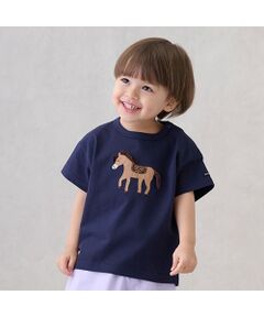 petit main / プティマイン Tシャツ | アップリケ車・ポニー半袖Tシャツ