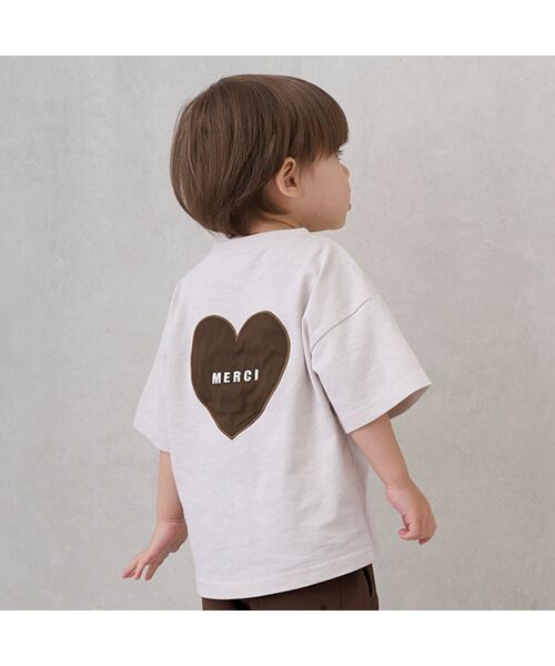 petit main / プティマイン Tシャツ | 【防汚加工】背中ハート半袖Tシャツ(L・グレ-)