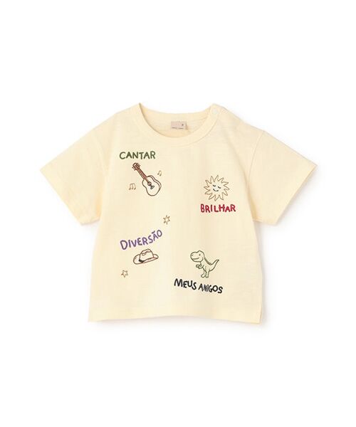 petit main/プティマイン 【接触冷感】モチーフロゴ刺繍半袖Tシャツ クリ-ム 100 petit main/プティマイン 【接触冷感】モチーフロゴ刺繍半袖Tシャツ クリ-ム 100