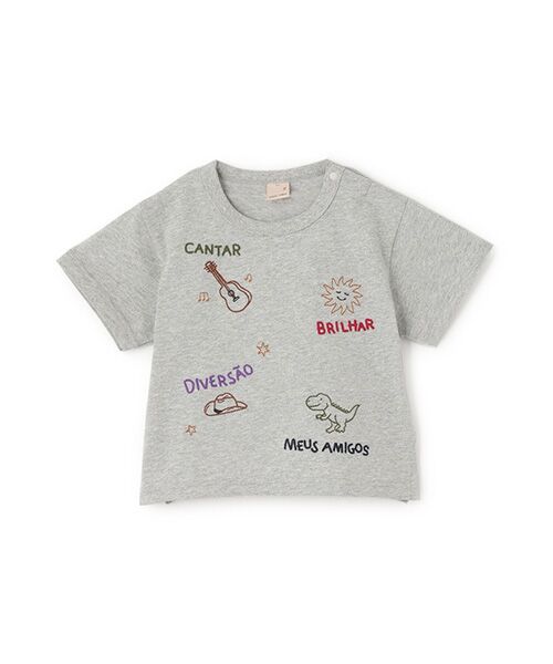 petit main/プティマイン 【接触冷感】モチーフロゴ刺繍半袖Tシャツ チャコ-ル 90 petit main/プティマイン 【接触冷感】モチーフロゴ刺繍半袖Tシャツ チャコ-ル 90