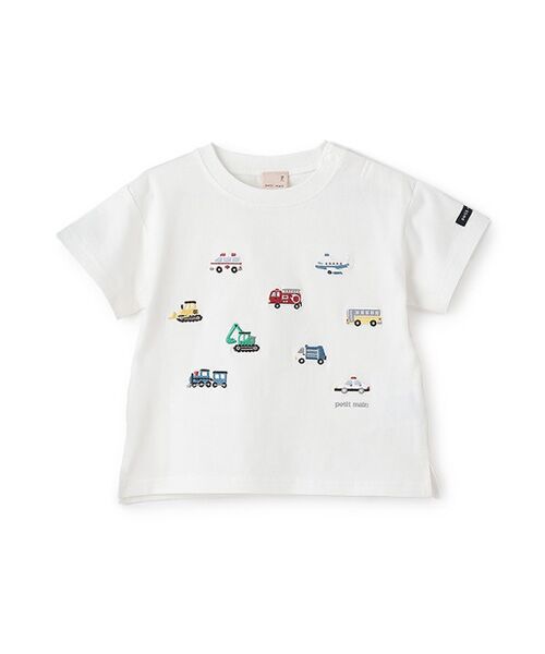 petit main/プティマイン 【接触冷感】働く車刺繍半袖Tシャツ オフホワイト 100 petit main/プティマイン 【接触冷感】働く車刺繍半袖Tシャツ オフホワイト 100