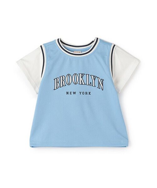 petit main/プティマイン 【接触冷感】ユニフォームドッキング半袖Tシャツ サックス 110 petit main/プティマイン 【接触冷感】ユニフォームドッキング半袖Tシャツ サックス 110