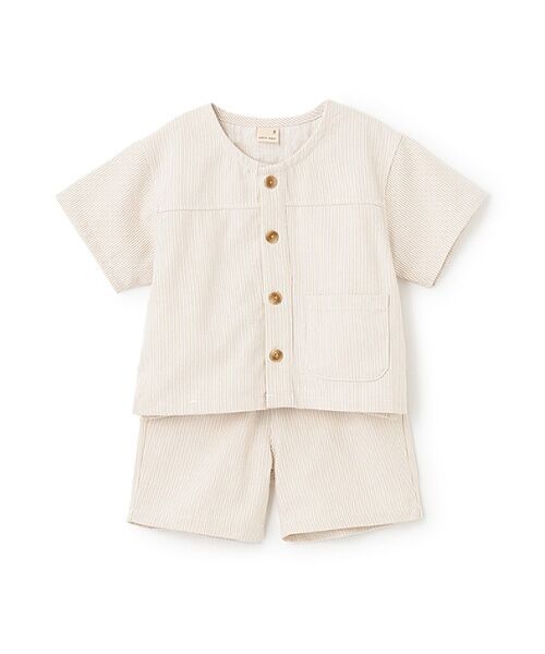 petit main / プティマイン カットソー | 布帛半袖セットアップ(ストライプ)