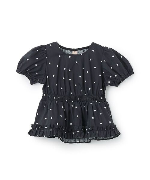 petit main/プティマイン 【リンク】パフスリーブ柄チュニック クロ 90