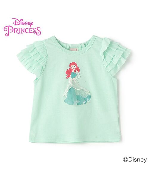 petit main / プティマイン Tシャツ | 【Disney】袖チュールグラフィックT(エメラルドグリ)