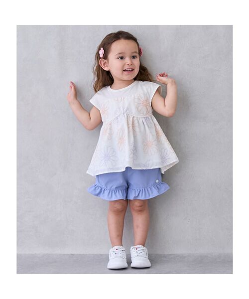 petit main / プティマイン Tシャツ | 【リンク】お花刺繍ドッキングT | 詳細1