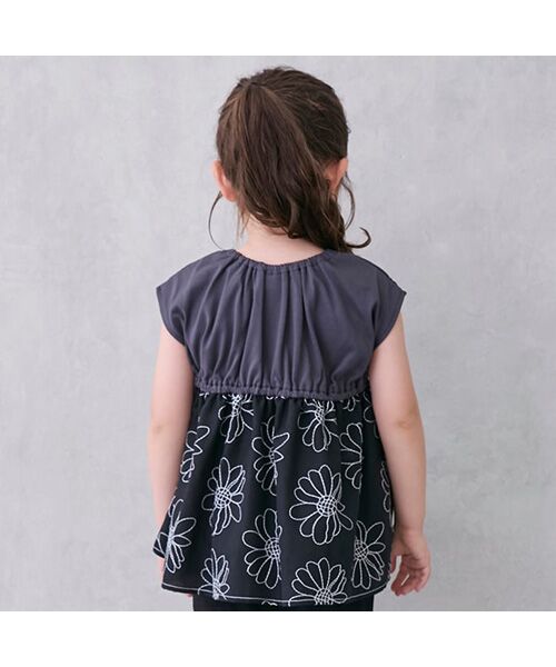petit main / プティマイン Tシャツ | 【リンク】お花刺繍ドッキングT | 詳細3