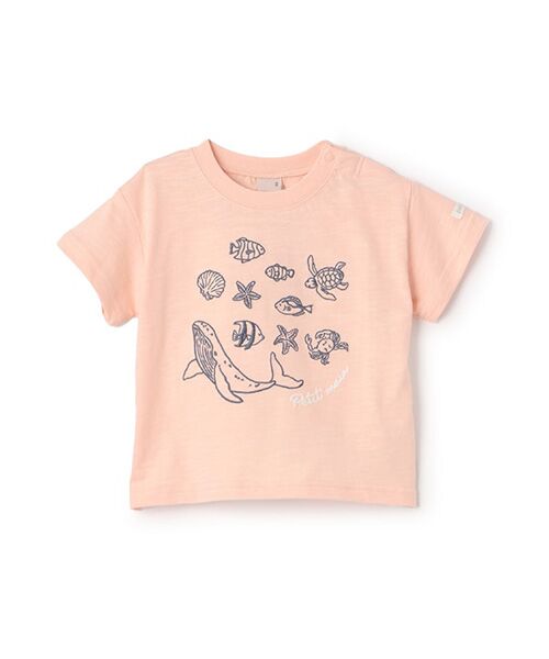 petit main/プティマイン 【接触冷感】海刺繍半袖Tシャツ S・ピンク 90