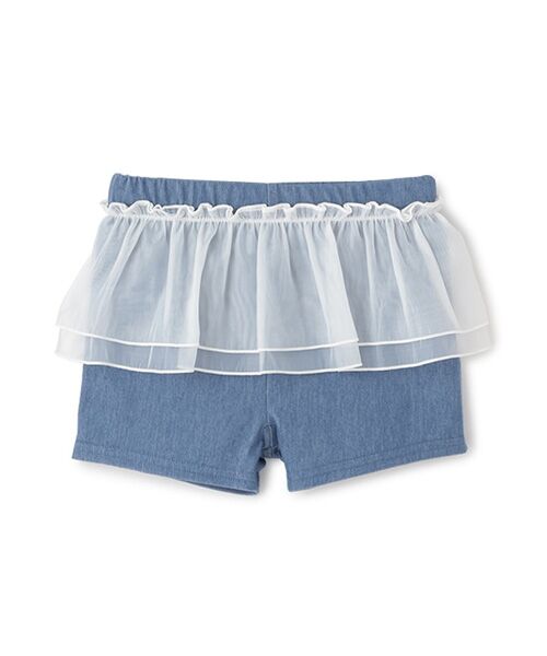 petit main / プティマイン ショート・ハーフ・半端丈パンツ | 一分丈フリルショートパンツ(サックス)