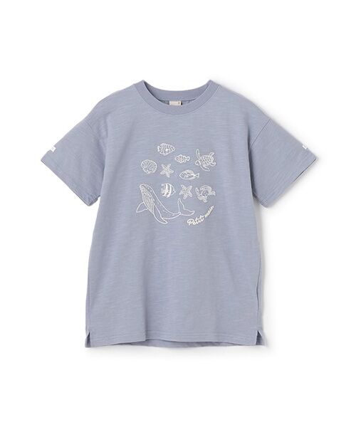 petit main/プティマイン 【接触冷感】海刺繍Tシャツ ブル- 140