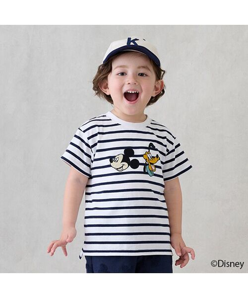 petit main/プティマイン 【Disney】モチーフキャラ半袖Tシャツ ボーダー 90 petit main/プティマイン 【Disney】モチーフキャラ半袖Tシャツ ボーダー 90