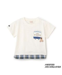 petit main / プティマイン Tシャツ | 【新幹線】裾チェックアップリケ半袖Tシャツ