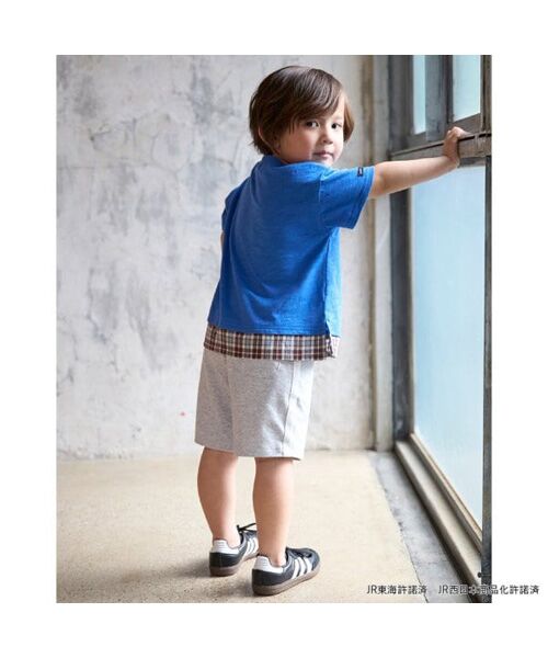 petit main / プティマイン Tシャツ | 【新幹線】裾チェックアップリケ半袖Tシャツ | 詳細1