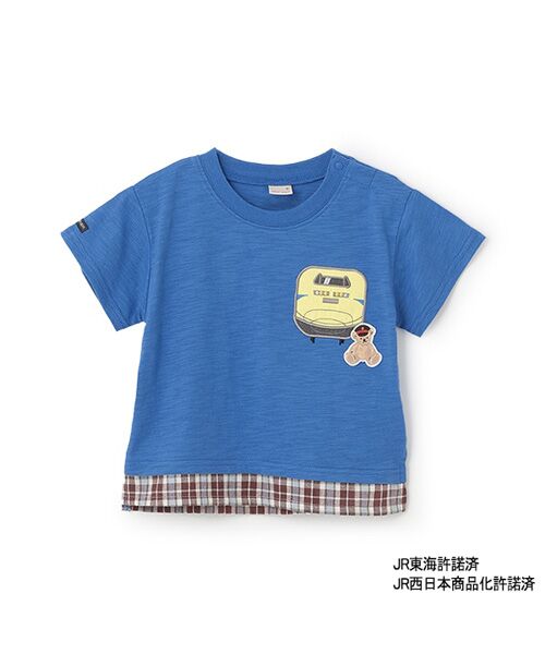 petit main / プティマイン Tシャツ | 【新幹線】裾チェックアップリケ半袖Tシャツ | 詳細3