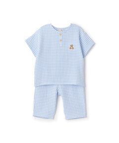 petit main / プティマイン ルームウェア | 【リンク】くま刺繍Wガーゼパジャマ