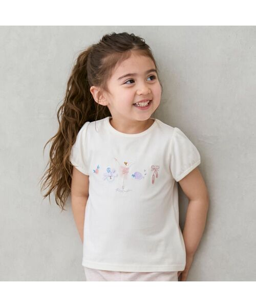petit main/プティマイン 【接触冷感】バレエモチーフTシャツ オフホワイト 110 petit main/プティマイン 【接触冷感】バレエモチーフTシャツ オフホワイト 110