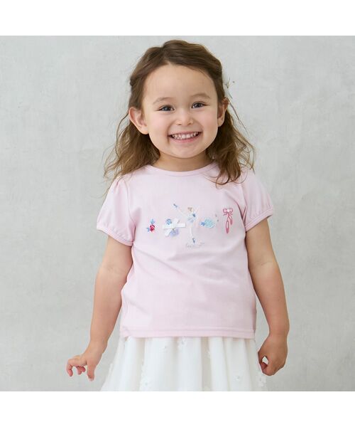 petit main/プティマイン 【接触冷感】バレエモチーフTシャツ L・ピンク 80 petit main/プティマイン 【接触冷感】バレエモチーフTシャツ L・ピンク 80
