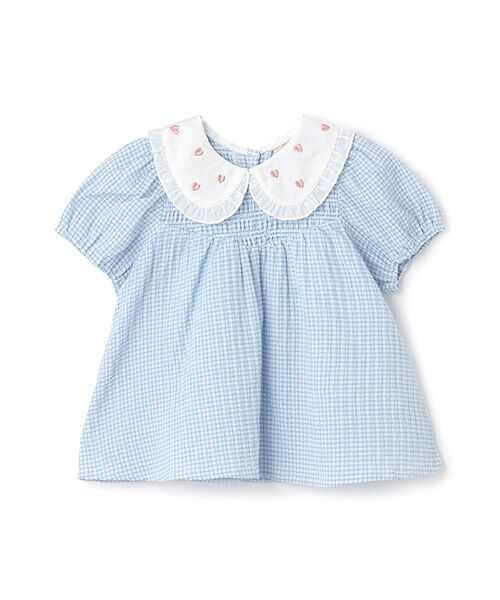 petit main / プティマイン チュニック | 衿ハート刺繍チュニック(サックス)