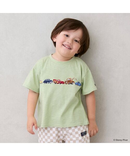 petit main / プティマイン Tシャツ | 【Disney】カーズアップリケ半袖Tシャツ(L・グリ-ン)