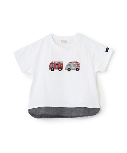 petit main/プティマイン ブロックプリント半袖Tシャツ オフホワイト 80 petit main/プティマイン ブロックプリント半袖Tシャツ オフホワイト 80
