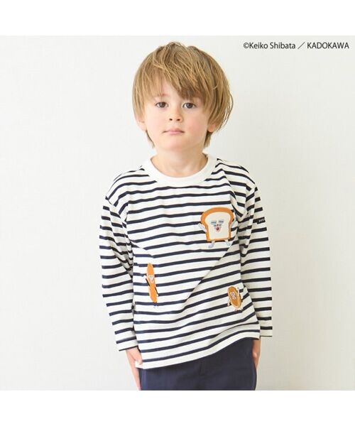 petit main/プティマイン 【パンどろぼう】ボーダーモチーフ長袖Tシャツ コン 120 petit main/プティマイン 【パンどろぼう】ボーダーモチーフ長袖Tシャツ コン 120