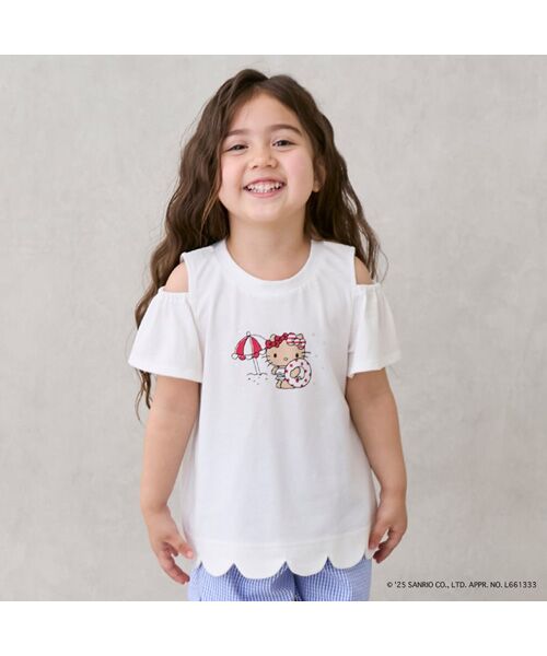 petit main/プティマイン 【サンリオ】肩あきグラフィックTシャツ オフホワイト 80 petit main/プティマイン 【サンリオ】肩あきグラフィックTシャツ オフホワイト 80