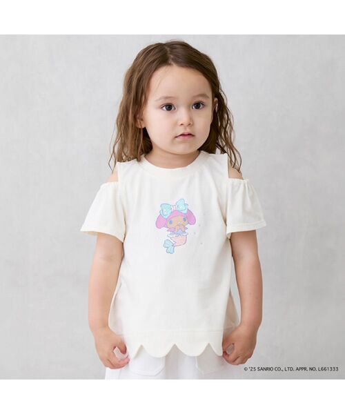 petit main/プティマイン 【サンリオ】肩あきグラフィックTシャツ クリ-ム 120 petit main/プティマイン 【サンリオ】肩あきグラフィックTシャツ クリ-ム 120