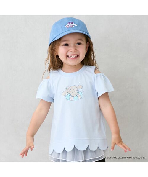 petit main/プティマイン 【サンリオ】肩あきグラフィックTシャツ サックス 80 petit main/プティマイン 【サンリオ】肩あきグラフィックTシャツ サックス 80