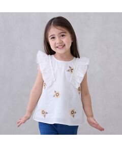 petit main / プティマイン チュニック | ひまわり刺繍ﾁｭﾆｯｸ