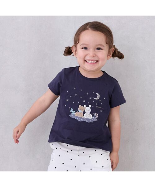 petit main/プティマイン 星空のpupu&tete半袖Tシャツ コン 100 petit main/プティマイン 星空のpupu&tete半袖Tシャツ コン 100