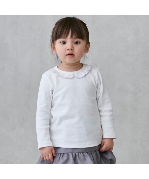 petit main/プティマイン 【オーガニック】フリル衿長袖Tシャツ オフホワイト 120 petit main/プティマイン 【オーガニック】フリル衿長袖Tシャツ オフホワイト 120