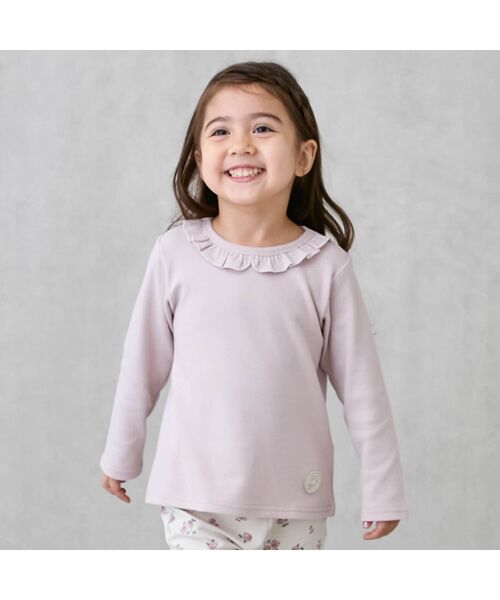 petit main/プティマイン 【オーガニック】フリル衿長袖Tシャツ L・ピンク 110 petit main/プティマイン 【オーガニック】フリル衿長袖Tシャツ L・ピンク 110