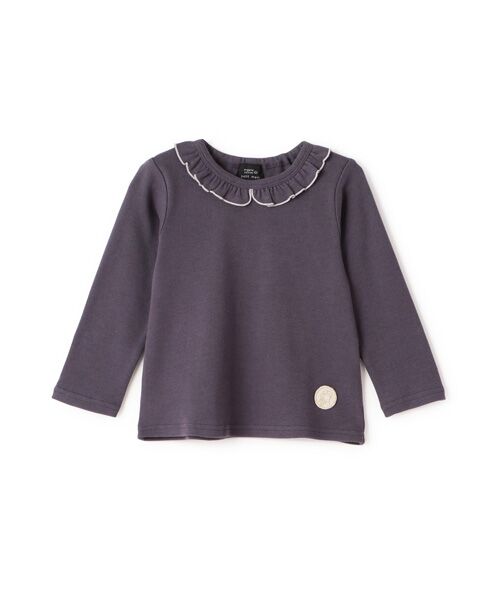 petit main/プティマイン 【オーガニック】フリル衿長袖Tシャツ チャコ-ル 120 petit main/プティマイン 【オーガニック】フリル衿長袖Tシャツ チャコ-ル 120