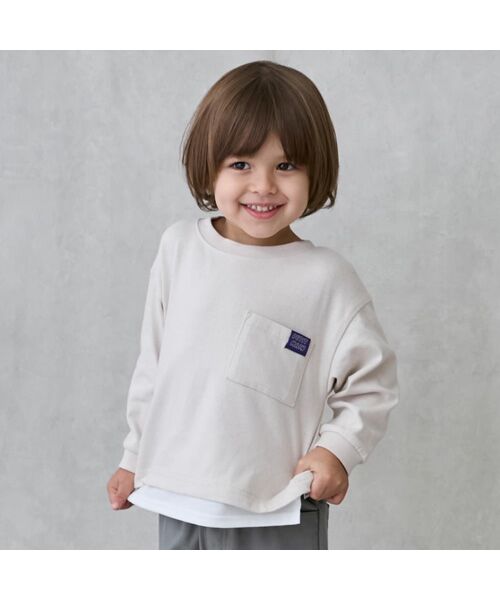 petit main/プティマイン 【GOODPRICE/食品防汚】裾ﾚｲﾔｰﾄﾞ長袖T ECRU 90