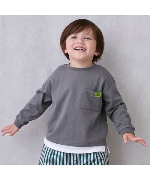 petit main/プティマイン 【GOODPRICE/食品防汚】裾ﾚｲﾔｰﾄﾞ長袖T ｸﾞﾚ- 90